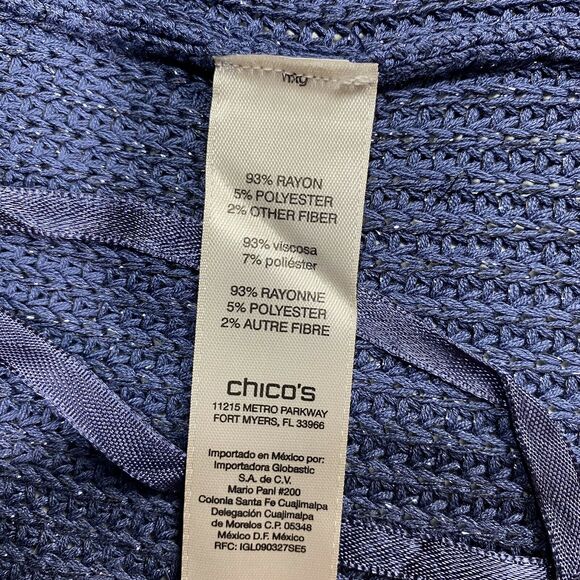 Chico's Open Front Long Cardigan Sz 2 (US 12/Large) Blue Periwinkle Sleeveless - Picture 8 of 11